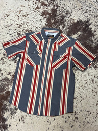 Outpost Performance Red Vintage Stripe SS Pearl Snap Shirt