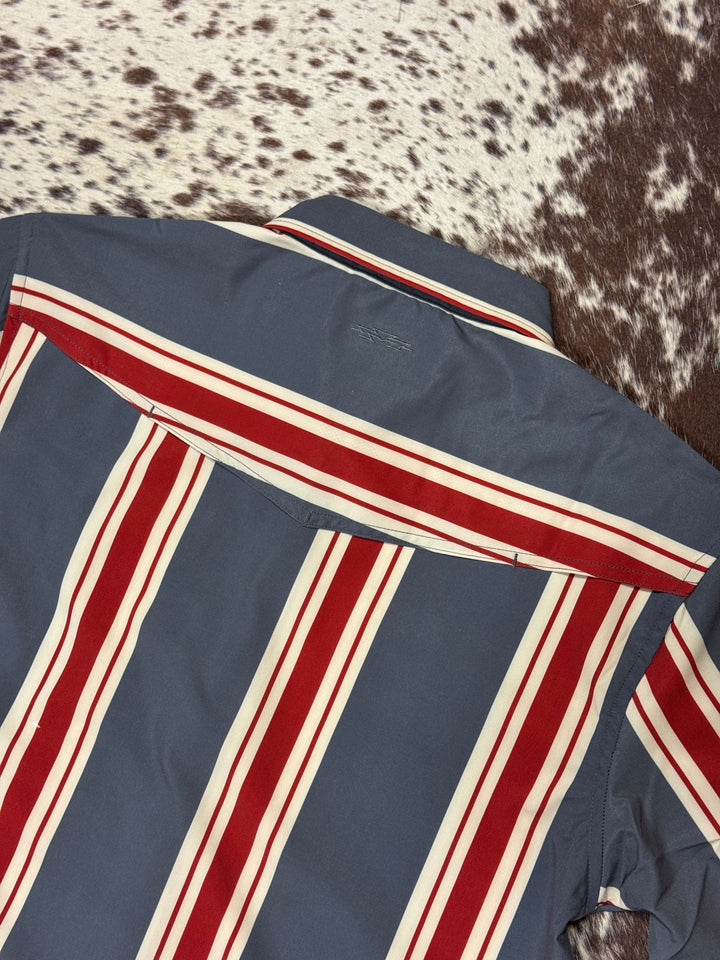 Outpost Performance Red Vintage Stripe SS Pearl Snap Shirt