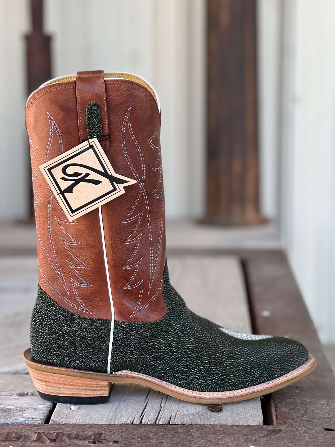 Fenoglio Boot Co. | Green Pearl Stingray Boot | Side View