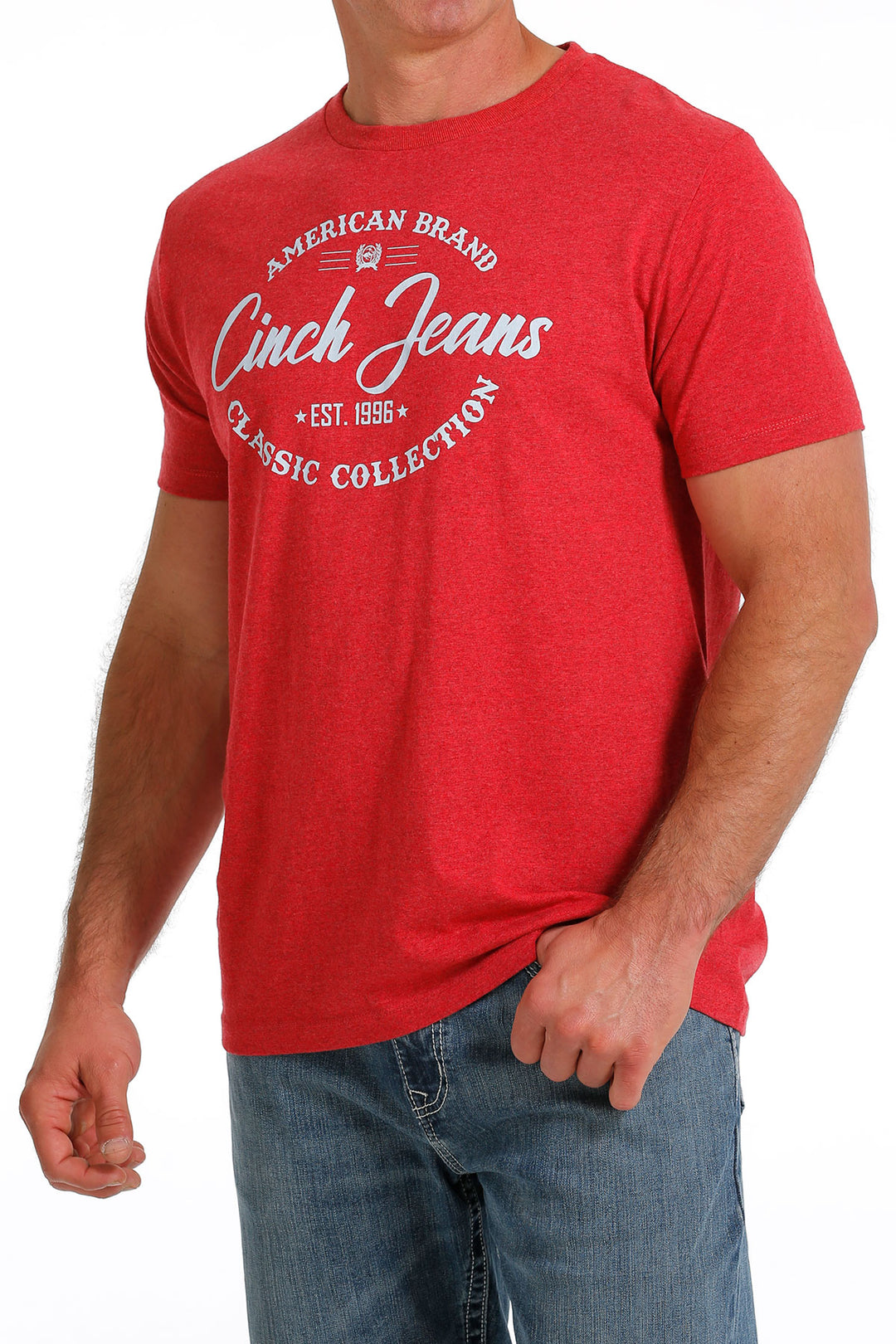 full front view Cinch | Red Heather Logo T-Shirt