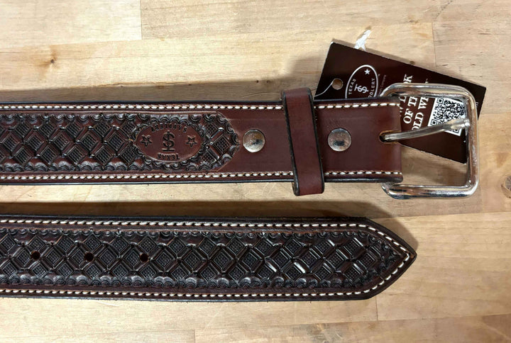 Texas Saddlery Chocolate Waffle Stamped Belt