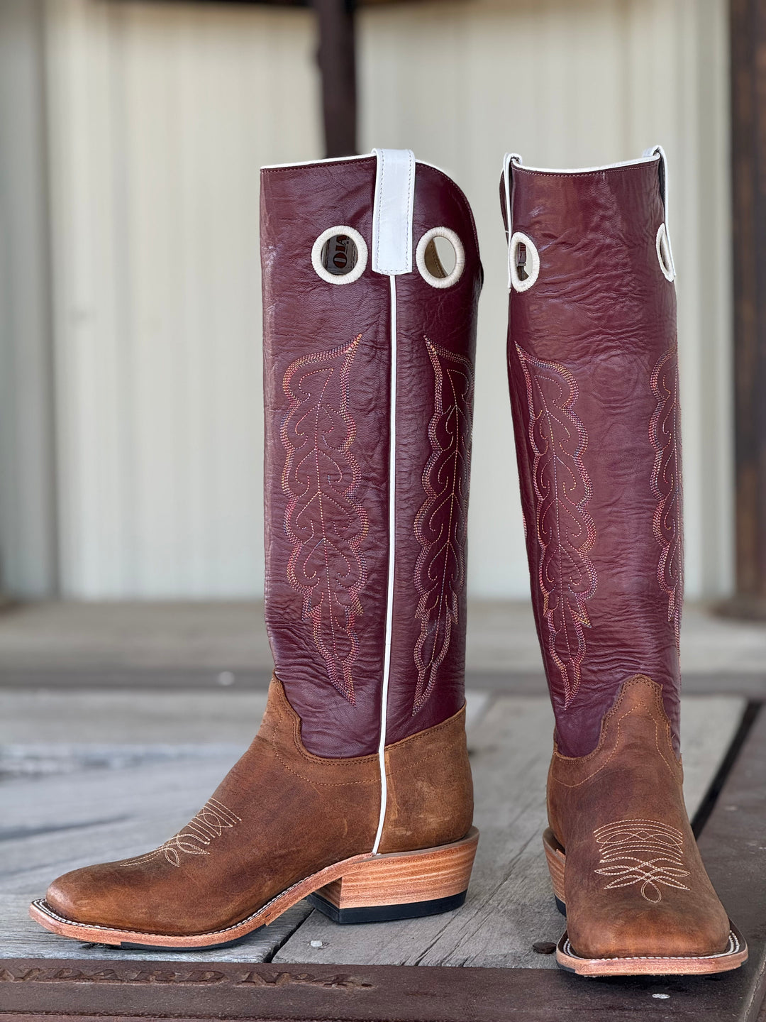 Olathe Boot Co. | Natural Brahma Bison/Sangria Tall Top Boot