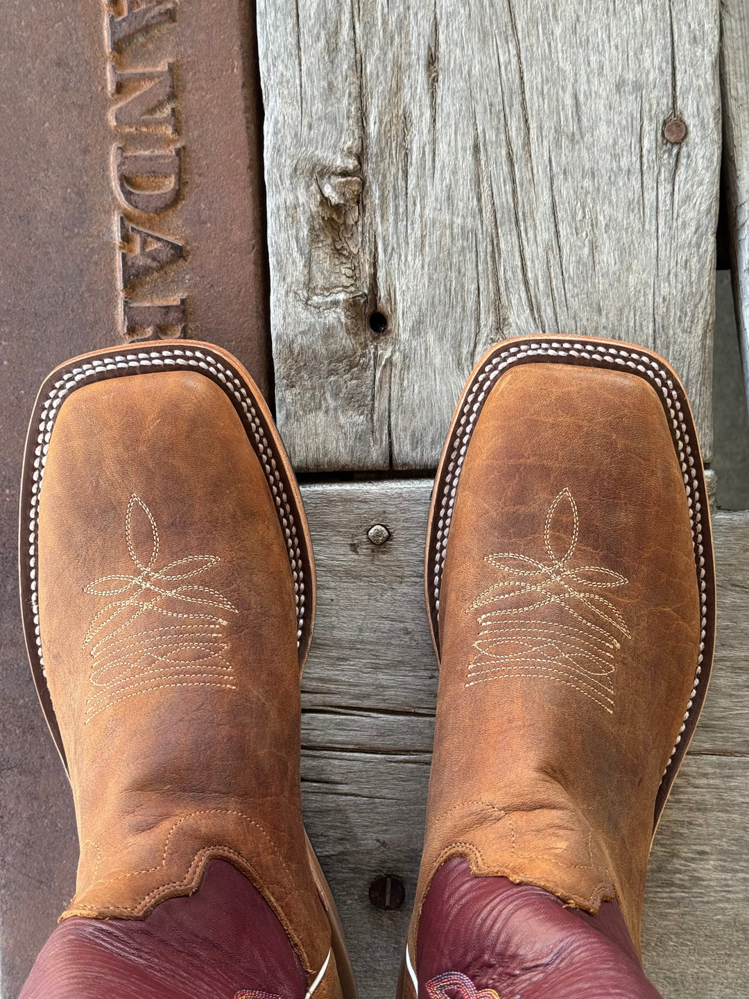Olathe Boot Co. | Natural Brahma Bison/Sangria Tall Top Boot | Toe View
