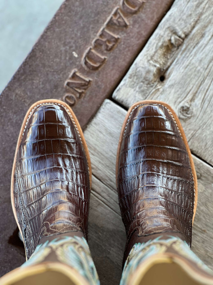 Fenoglio Boot Co. | Chocolate Caiman Boot | Toe View