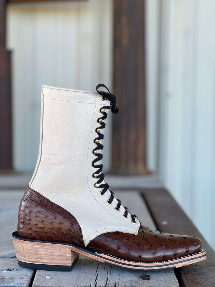 Olathe Boot Co.  | Cafe Americano Ostrich Lacer Boot | Side View