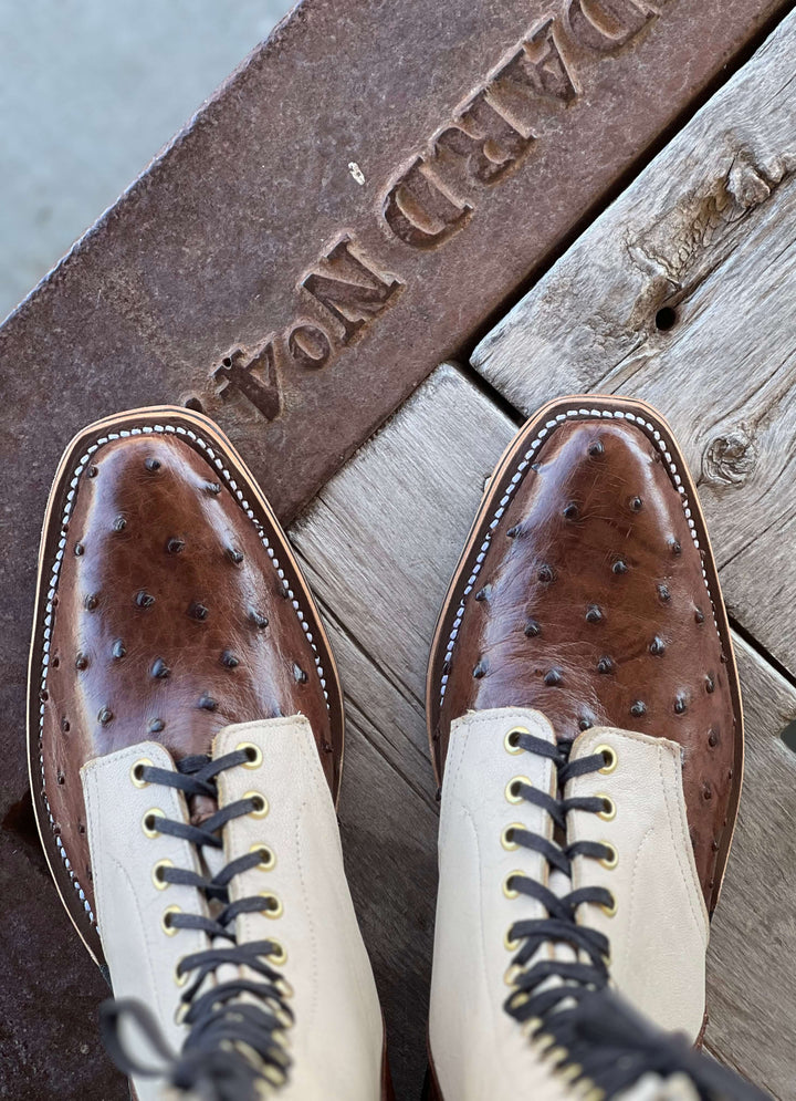 Olathe Boot Co.  | Cafe Americano Ostrich Lacer Boot | Toe View