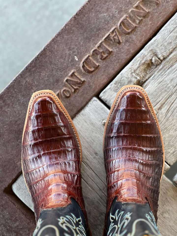 Fenoglio Boot Co. | Chassis Brown Caiman Boot | Toe View