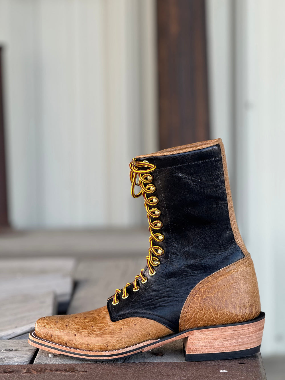 Olathe Boot Co. | Antique Saddle Mad Dog Lacer Ostrich Boot | Side View