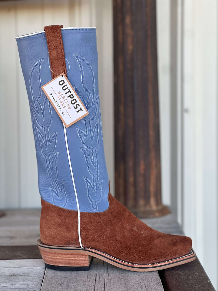 Olathe Boot Co. | Brown Mule Roughout O Toe Boot | Side View