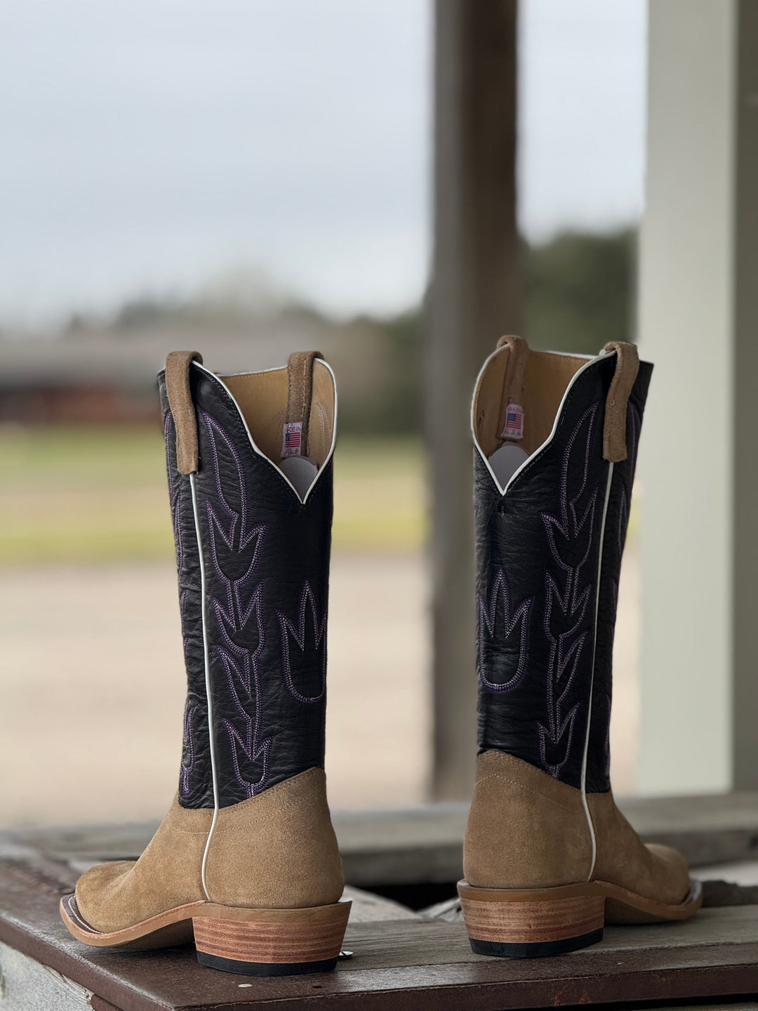 Olathe Boot Co. | Teak Crazyhorse Roughout/Black Kidskin Boot | Back View