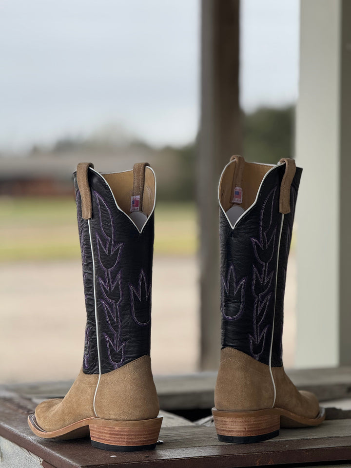 Olathe Boot Co. | Teak Crazyhorse Roughout/Black Kidskin Boot | Back View