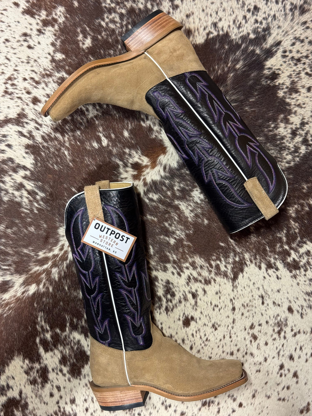 Olathe Boot Co. | Teak Crazyhorse Roughout/Black Kidskin Boot 