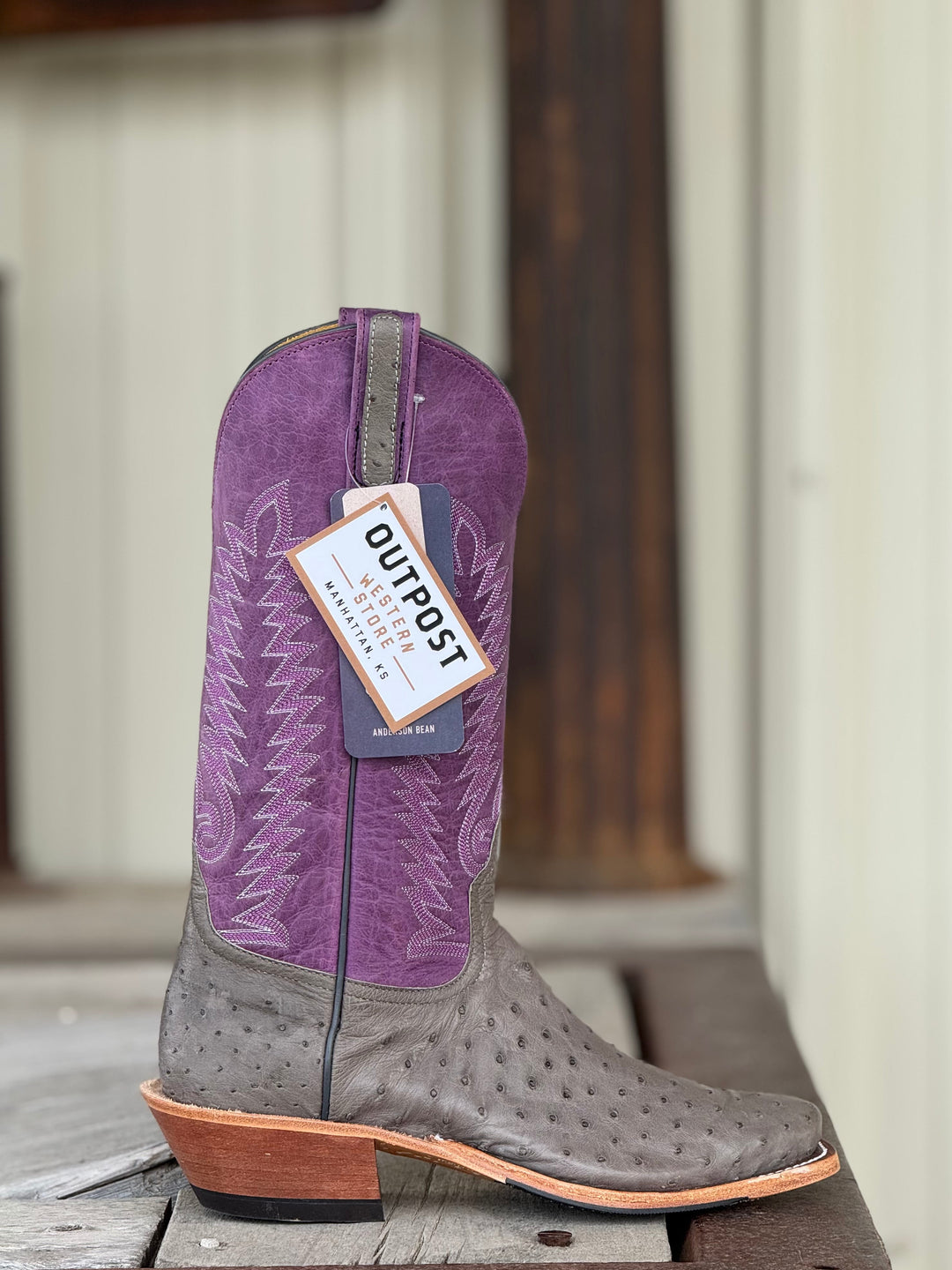 Anderson Bean | Serpentine Grey Full Quill Ostrich Boot | Side View