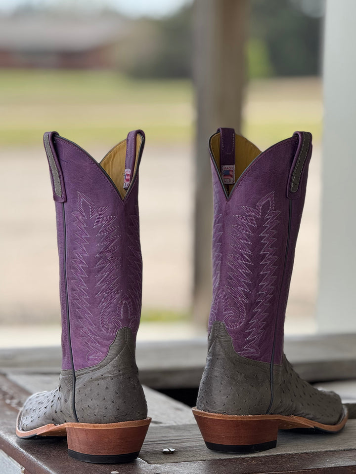 Anderson Bean | Serpentine Grey Full Quill Ostrich Boot | Back View