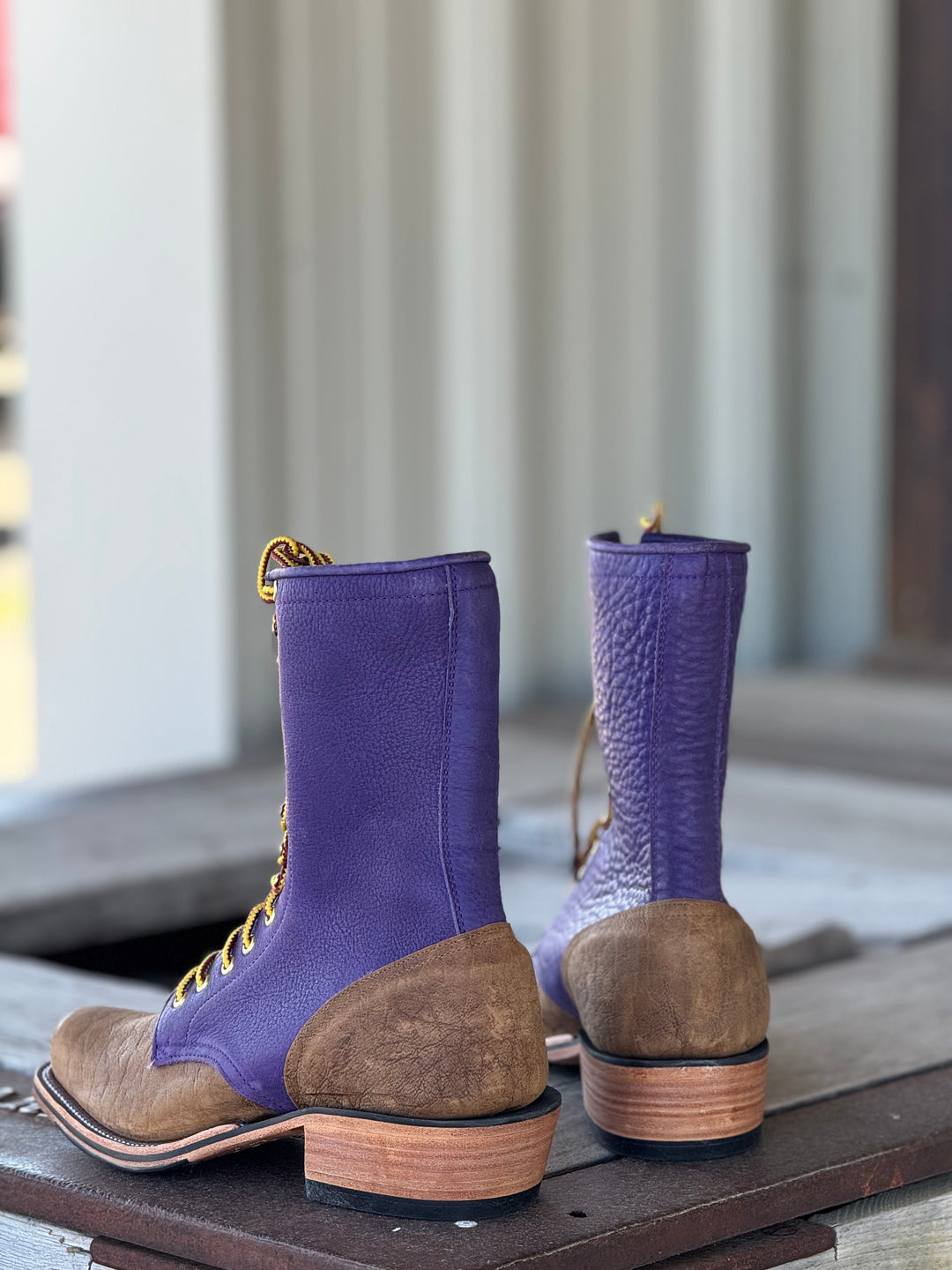 Olathe Boot Co. | Natural Brahma Bison Lacer Boot | Back View