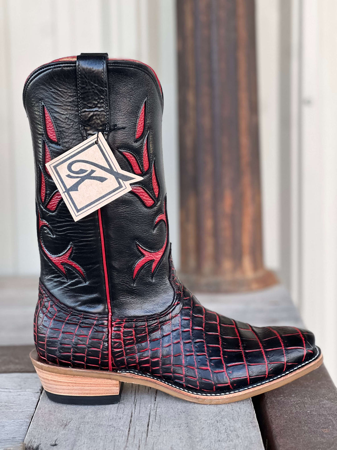 Fenoglio Boot Co. | Red/Black Nile Crocodile Boot | Side View