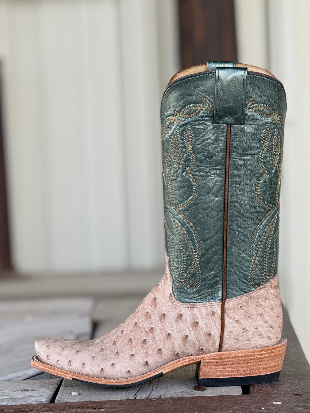 Olathe Boot Co. | Tan Vintage Bruciato FQ Ostrich Boot | Side