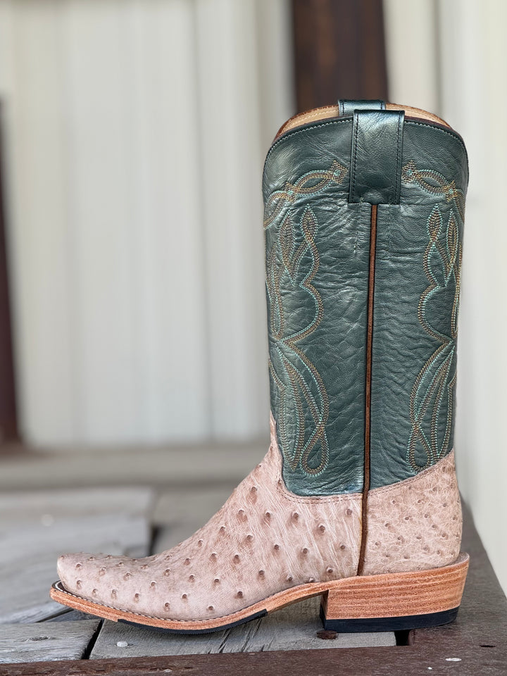 Olathe Boot Co. | Tan Vintage Bruciato FQ Ostrich Boot | Side