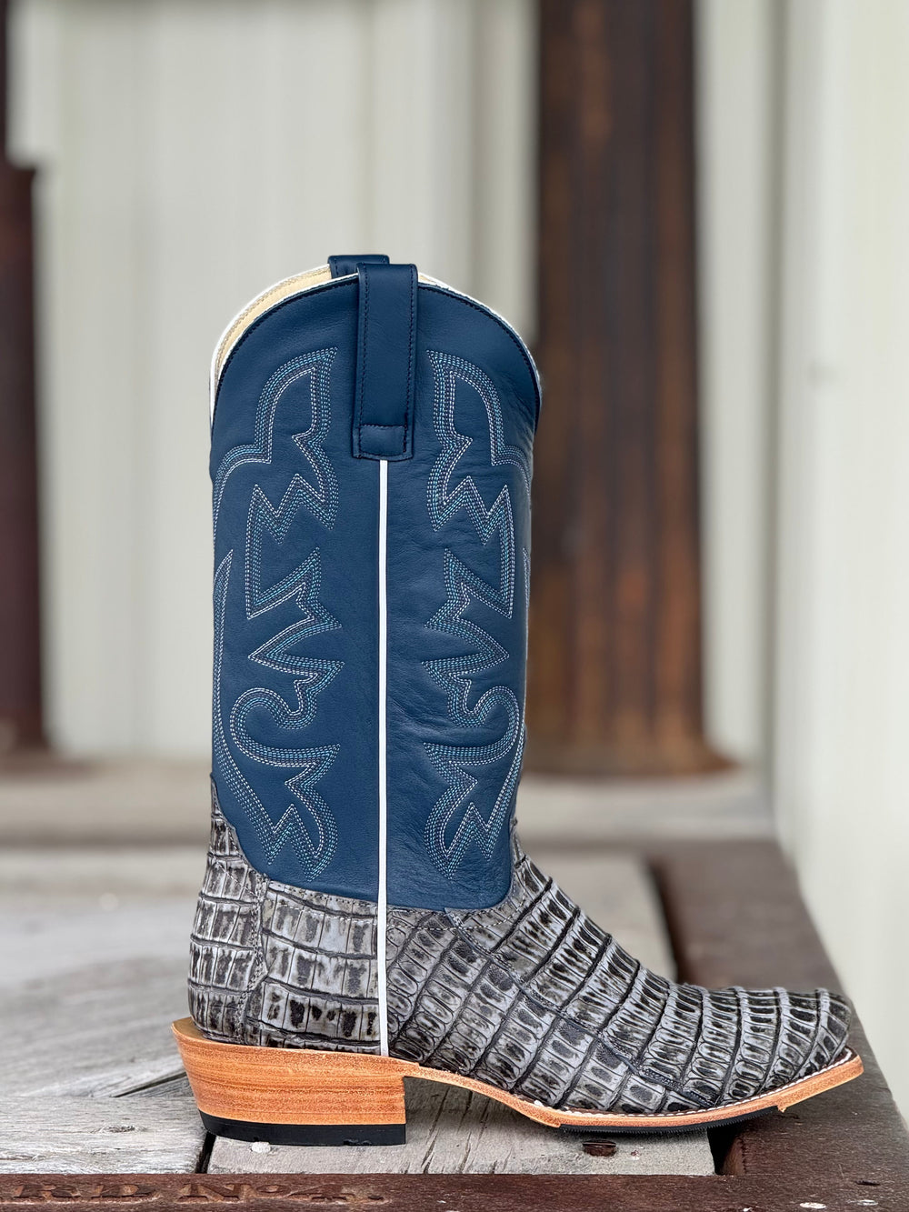 Horse Power Top Hand | Black Grey TK Toe Caiman Tail Boot | Side View