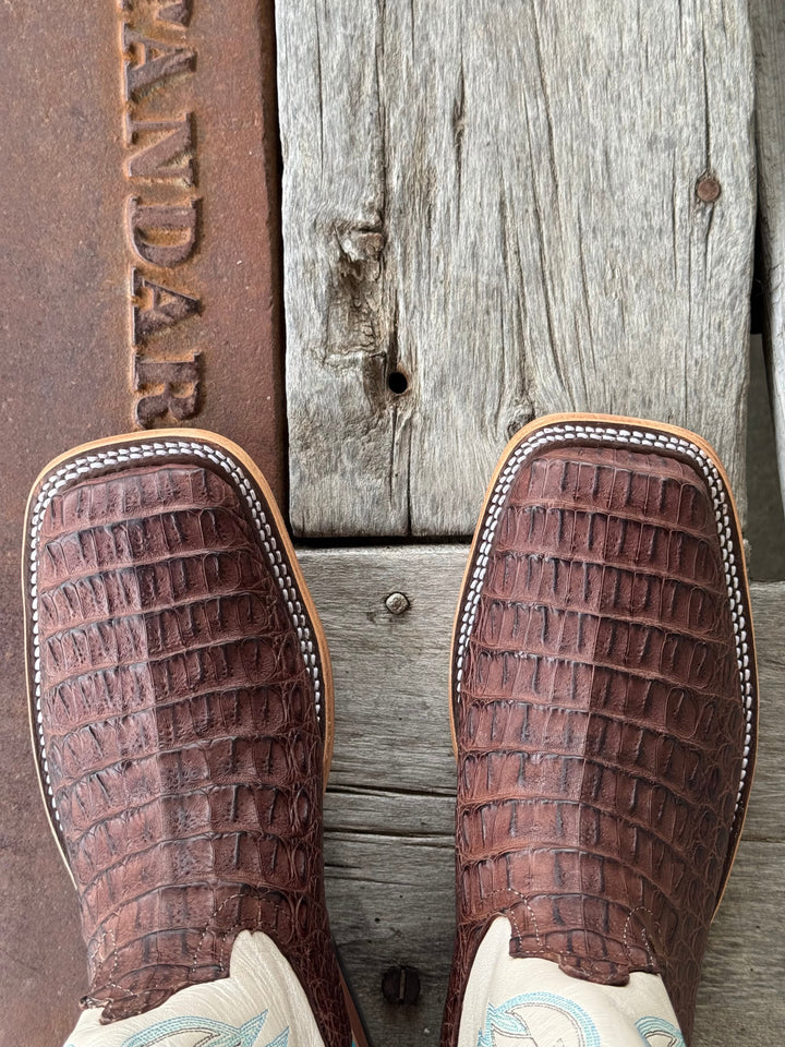Anderson Bean | Chocolate Lux Hornback Caiman Boot | Toe View