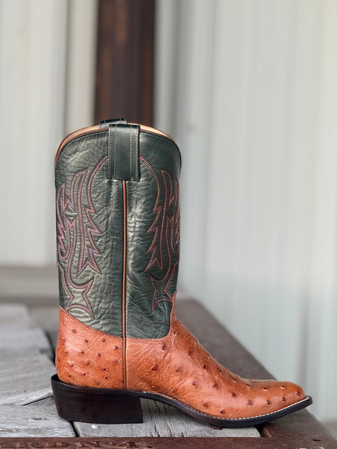 Olathe Boot Co. | Brandy Mad Dog Full Quill Ostrich Boot | Side View