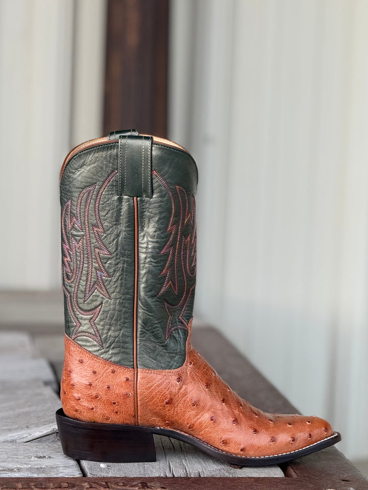 Olathe Boot Co. | Brandy Mad Dog Full Quill Ostrich Boot | Side View