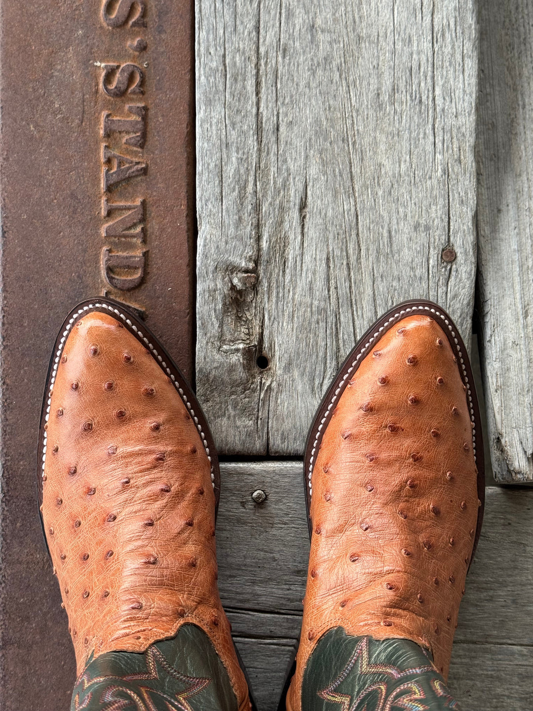 Olathe Boot Co. | Brandy Mad Dog Full Quill Ostrich Boot | Toe View