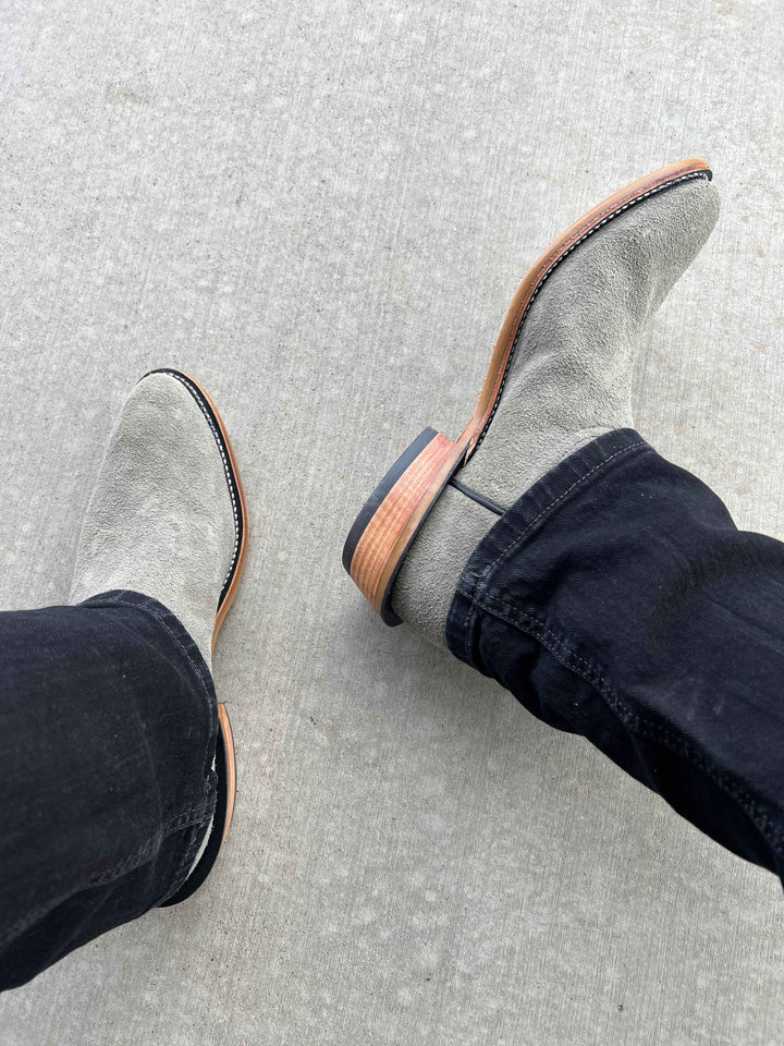 On Feet Fenoglio Boot Co. | Grey Cape Buffalo Roughout Boot