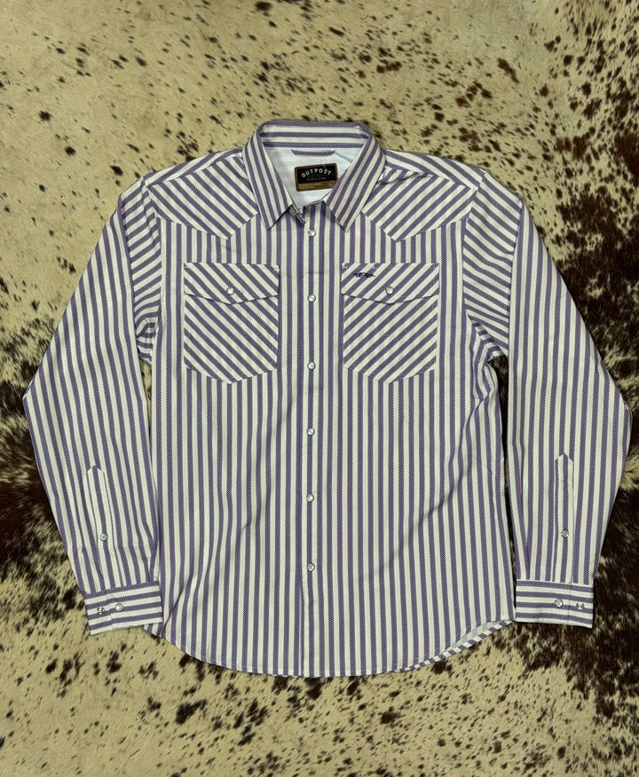 Outpost Performance Purple Stripe Pearl Snap LS Shirt