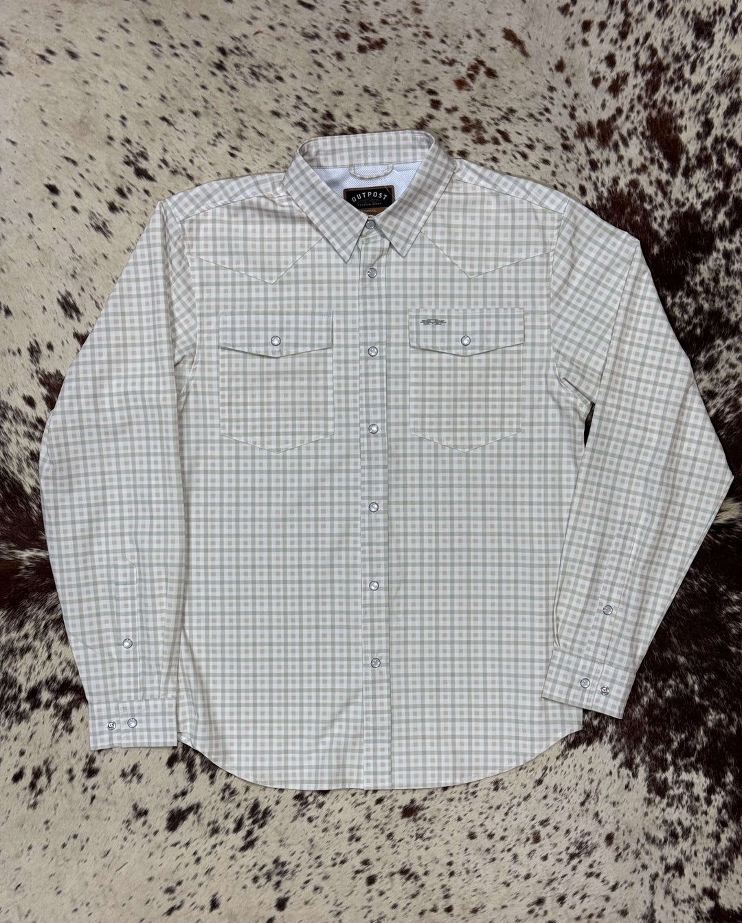 Outpost Performance Cream Plaid Pearl Snap LS Shirt