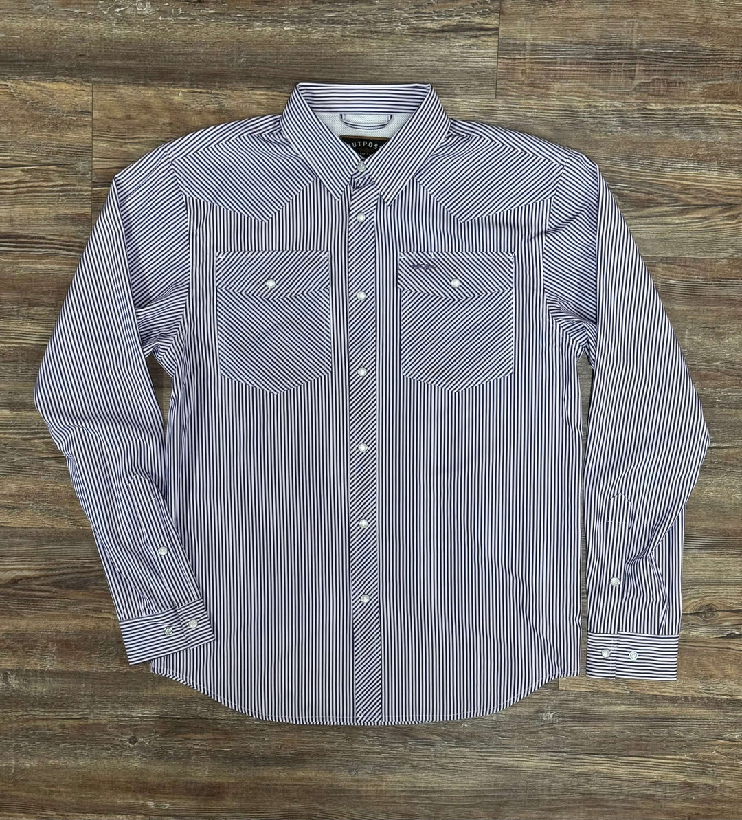 Outpost Performance Purple Pinstripe Pearl Snap LS Shirt