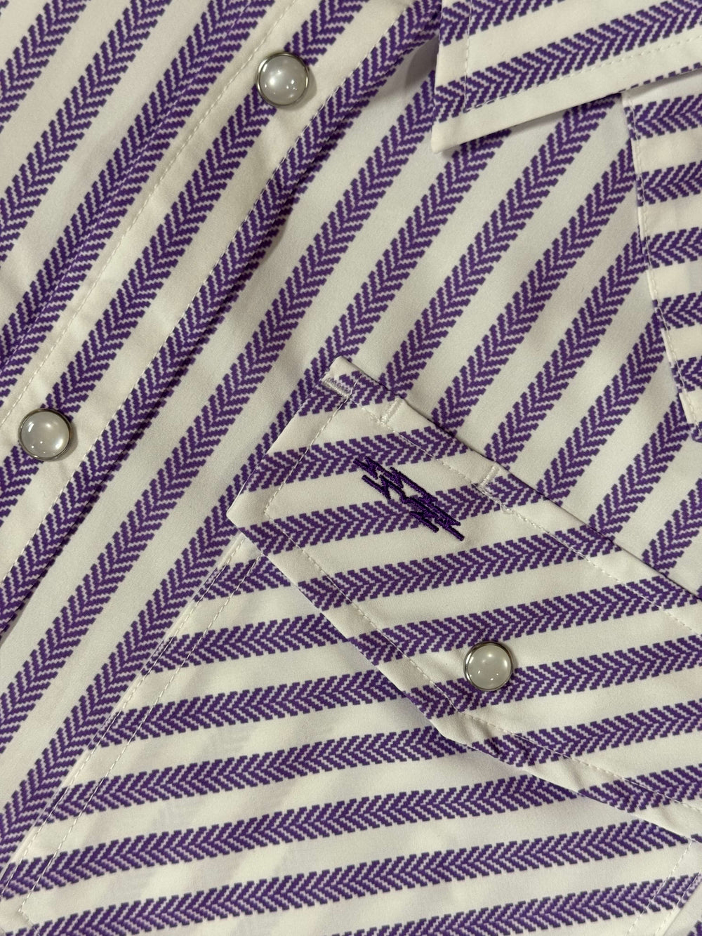 Outpost Performance Purple Stripe Pearl Snap LS Shirt | Close up