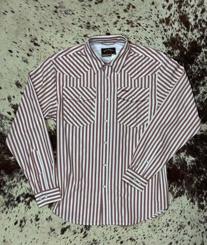 Outpost Performance Red Stripe Pearl Snap LS Shirt