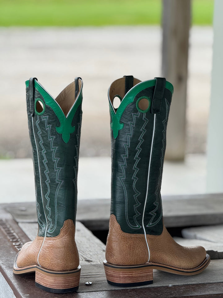 Olathe Boot Co. | Bull Tan Shrunken Shoulder Tall Top Boot | Back View