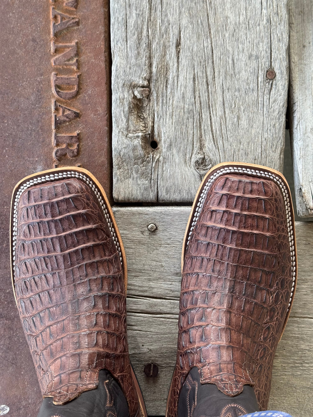 Anderson Bean | Brown LUX Hornback Caiman Boot | Toe View