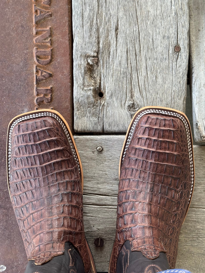 Anderson Bean | Brown LUX Hornback Caiman Boot | Toe View