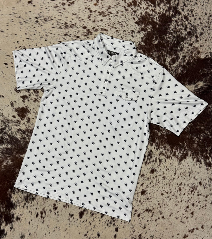 Cowpuncher Willie Performance Pearl Snap Polo Shirt | White Front