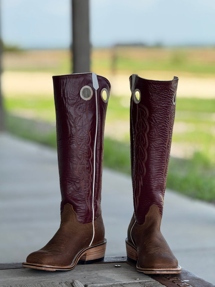 Olathe Boot Co. | Natural Brahma Bison/Sangria Tall Top Boot