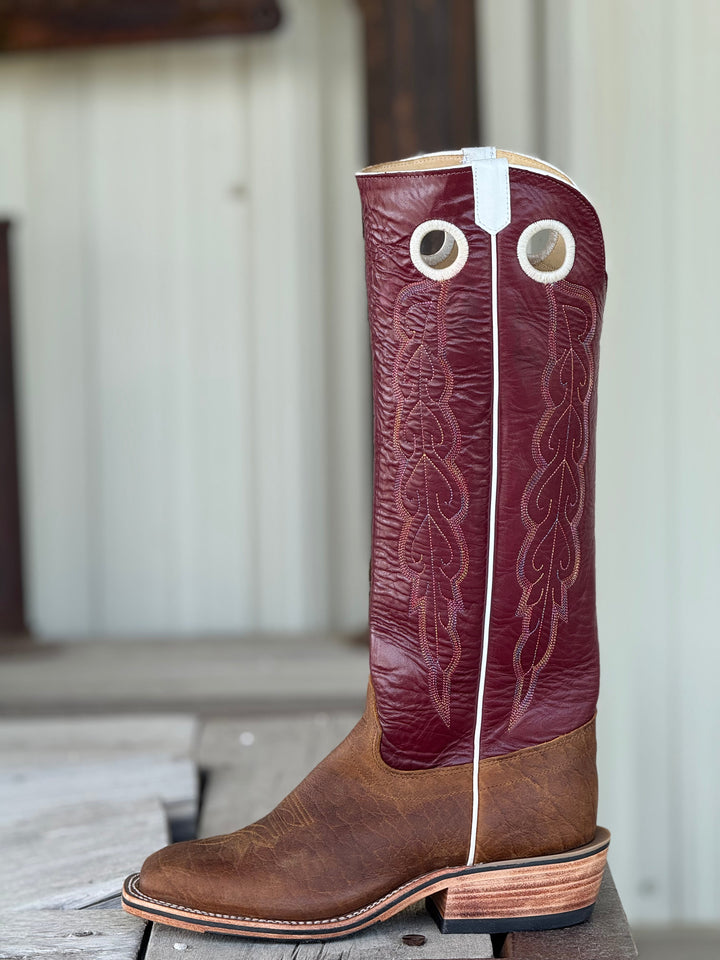 Olathe Boot Co. | Natural Brahma Bison/Sangria Tall Top Boot | Side View