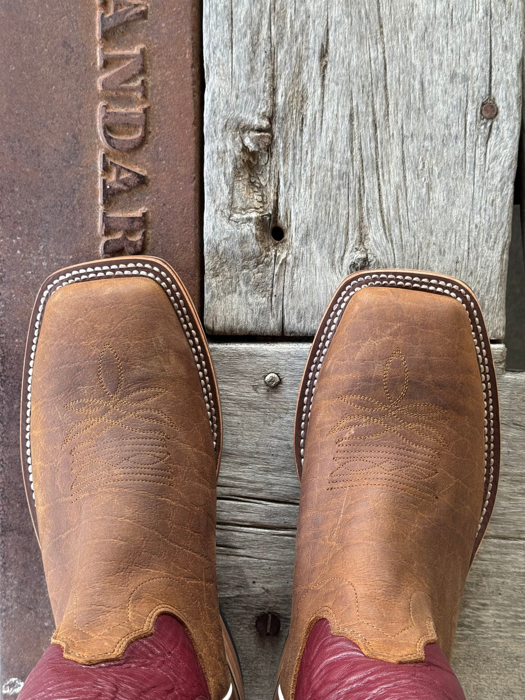 Olathe Boot Co. | Natural Brahma Bison/Sangria Tall Top Boot | Toe View