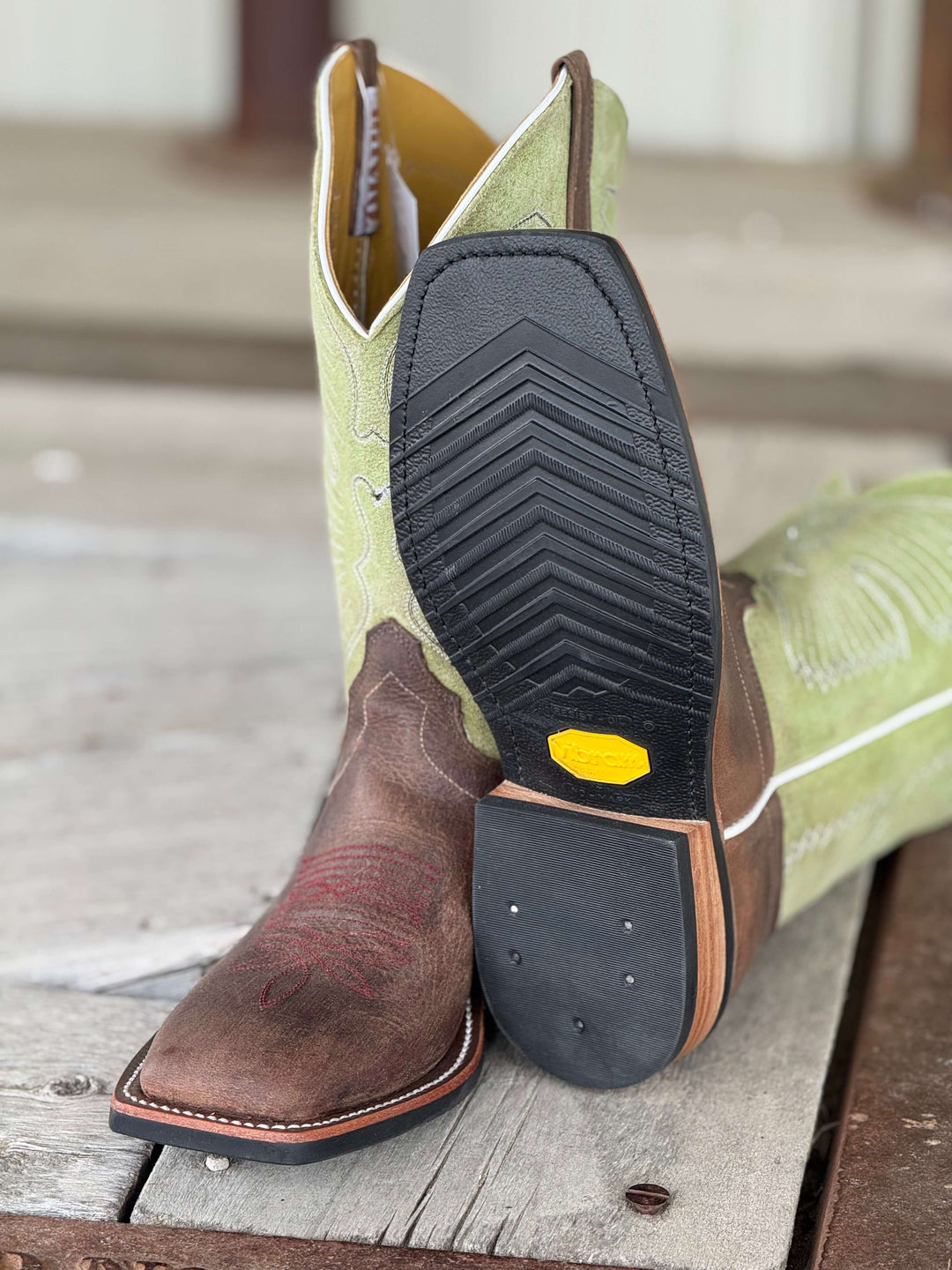 Olathe Boot Co. | Sand Angry Elk Lime Sinsation Boot | Sole View