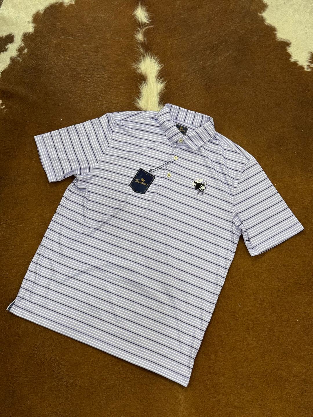 Cowpuncher Willie Lavender Stripe Gameday Polo Shirt