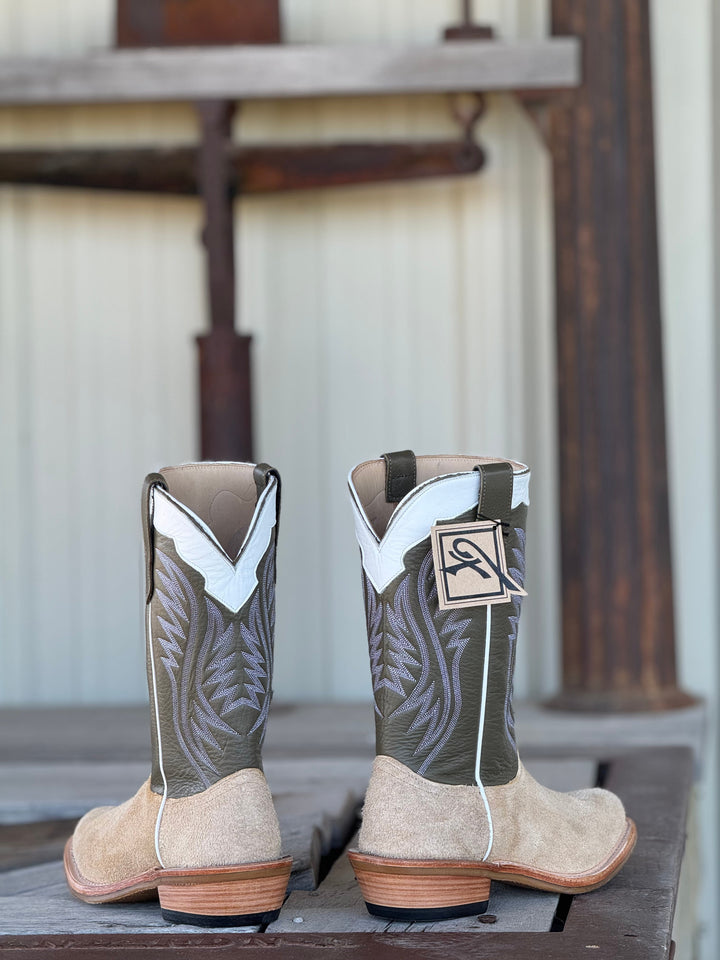 Fenoglio Boot Co. | Tan Victoria Roughout Boot | Back View