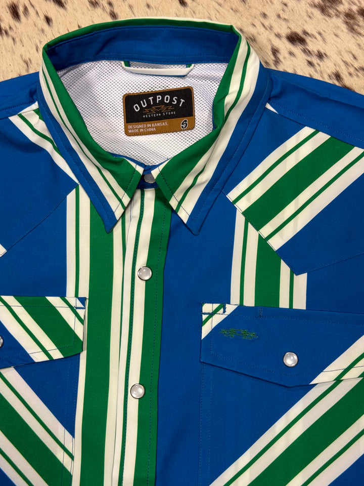 Outpost Performance Vedder Vintage Stripe LS Pearl Snap Shirt | Logo
