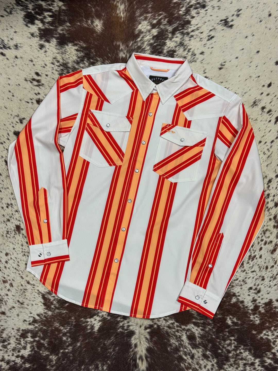 Outpost Performance Creamsicle Vintage Stripe LS Pearl Snap Shirt