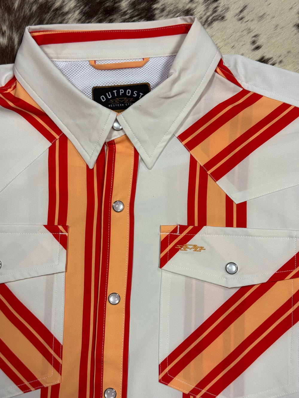 Outpost Performance Creamsicle Vintage Stripe LS Pearl Snap Shirt | Logo