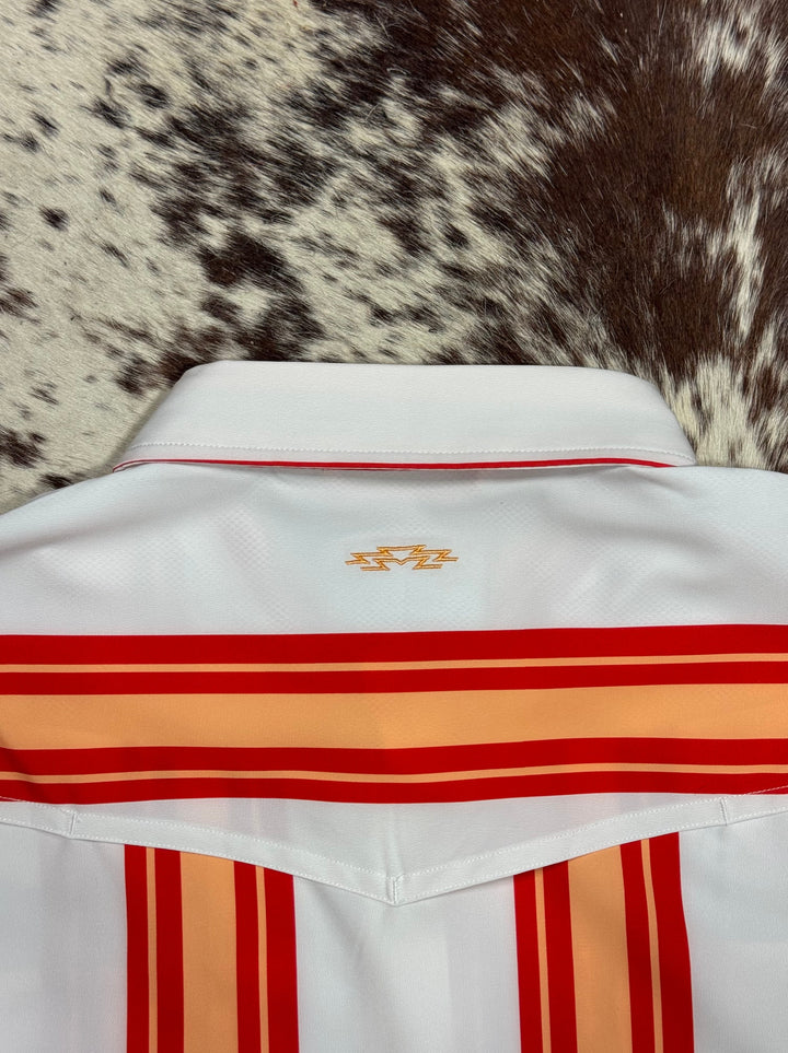Outpost Performance Creamsicle Vintage Stripe LS Pearl Snap Shirt | Back 