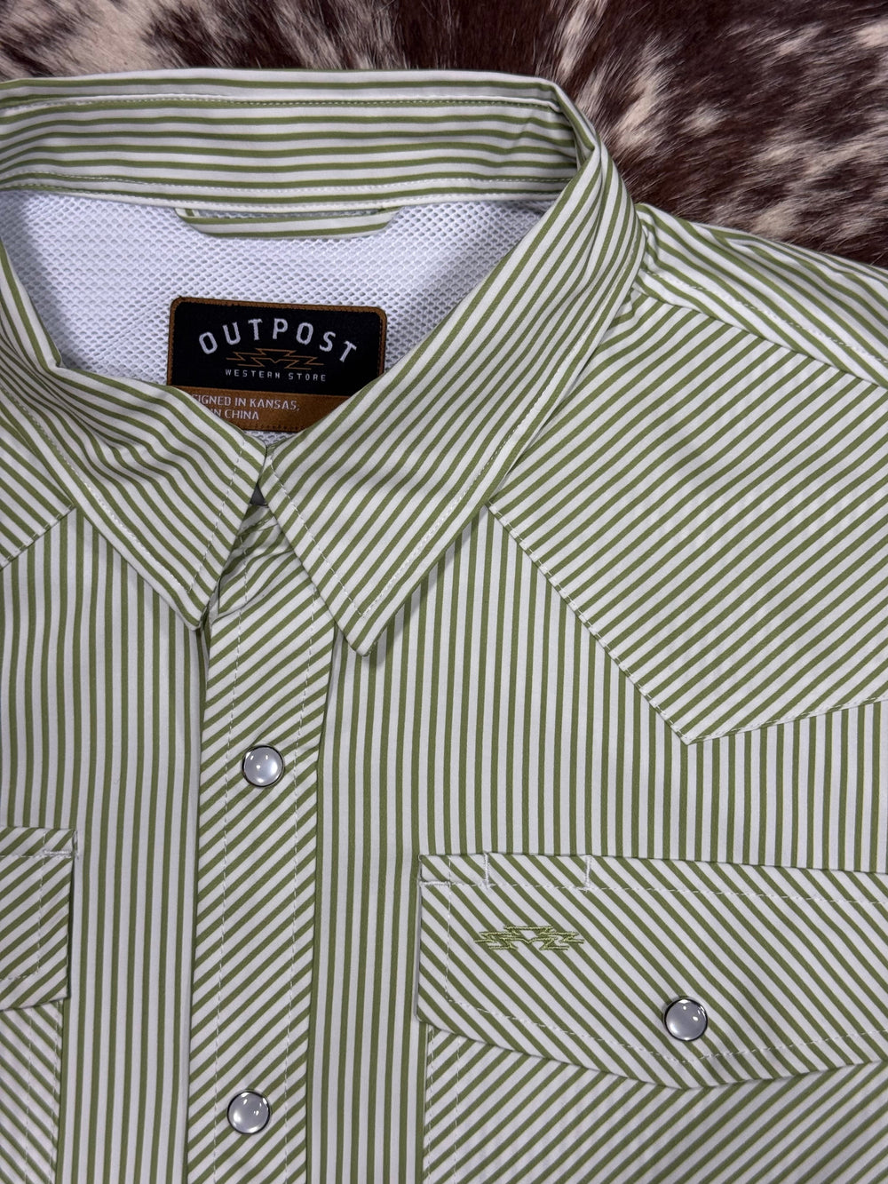 Outpost Performance Sage Pinstripe Pearl Snap LS Shirt | Logo