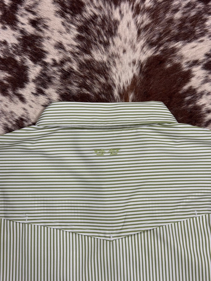 Outpost Performance Sage Pinstripe Pearl Snap LS Shirt | Back