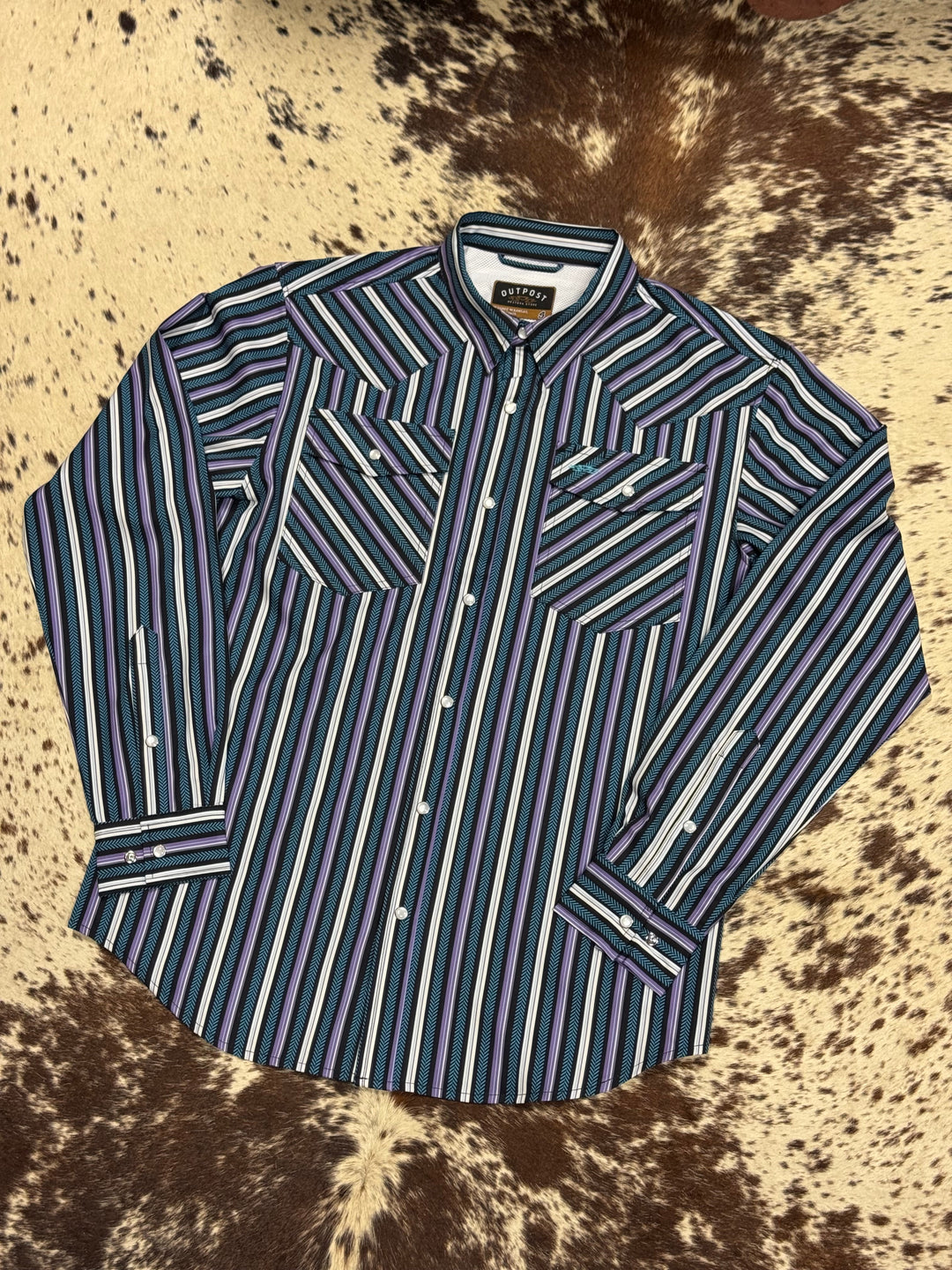 Outpost Performance Midnight Cowboy Stripe LS Pearl Snap Shirt